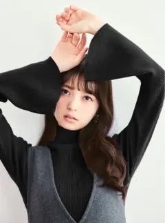 GRL グレイル ハイネックベルスリーブリブニットトップス S ブラック 黒