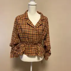 【Ray Cassin】チェック柄ウエストリボン フリル裾 ブラウス F未使用