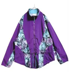 90s 古着 HIND クレイジーパターン 総柄ナイロンジャケット USA製 紫のサムネイル