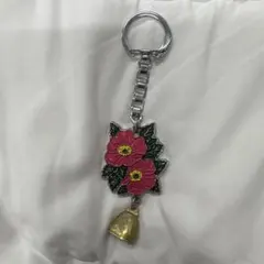 花柄モチーフ キーホルダー 鈴付き