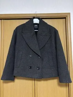 ZARA グレー ダブルブレスト ピーコート