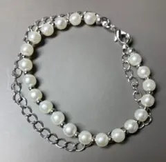 チェーン パール ブレスレット シルバー ストリート 二重 メンズアクセサリー