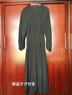 春ワンピース新品ダク付き　黒　B&U 長袖ワンピース　ブラックM アローズ