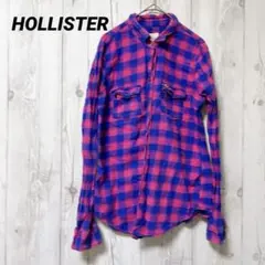 【ホリスター】ネルシャツ　チェックシャツ　ピンク　青　長袖　派手　M