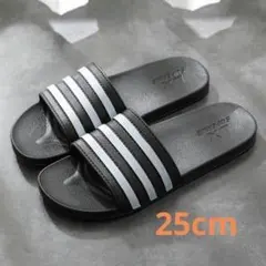 ストライプデザイン ビーチサンダル サンダル 軽量　黒/白　男女兼用　25cm