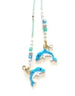 イルカモチーフの夏色マスクストラップ／メガネチェーン 2way デリカビーズ織り