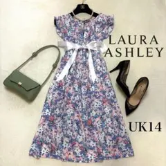 【美品✨UK14】ローラアシュレイ 花柄 フリル フレンチスリーブ ワンピース