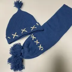 キッズ　ニットキャップ&マフラーセット　ブルー