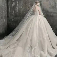 【豪華ベール付き】ロングトレーンウェディングドレス✨前撮り　結婚式