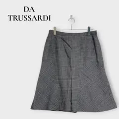 ダ トラサルディ ひざ丈スカート ウール Aライン グレー チェック XL位