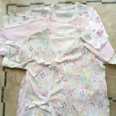 新生児　ベビー長肌着 3点セット 50～60　花柄 ピンク 肌着