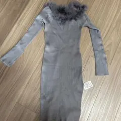 グレー ファー付きタイトなミニワンピース♡