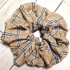 タータン チェック 柄 シュシュ ベージュ ホワイト レッド ブラックc-097