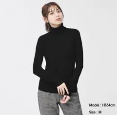 GU ジーユー リブタートルネックセーター M グリーン