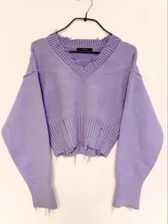 【EMODA】Vネックニット パープル F