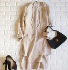 レースレディース ジャケット×ワンピース セットアップ 2点セット ベージュ