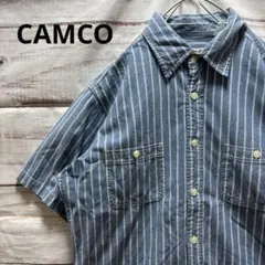 CAMCO ストライプ柄半袖シャツ アメカジ 古着 L ブルー