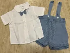 青い蝶ネクタイ付きシャツとセーターセット