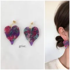 192 ピンク　ミックス　ハート　ピアス　イヤリング　ハンドメイド