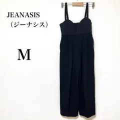 【ジーナシス】サロペット　オールインワン　ブラック　素材切替　カジュアル　M