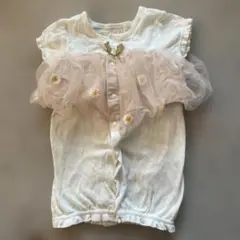 petit main ホワイト フリル付きツーウェイ・ドレスオール