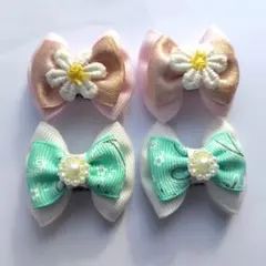 犬用リボンヘアピン　ピンク＆水色