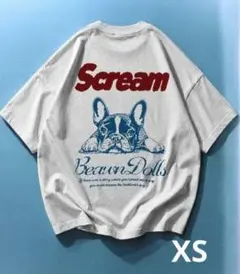フレンチブルドッグ プリントTシャツ グレー オーバーサイズ 男女兼用　綿100