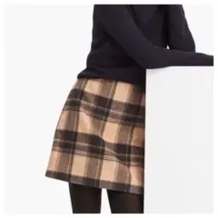 美品✨【UNIQLO ユニクロ】ウールブレンド ミニスカート/チェック柄〈6〉