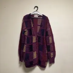 Lily Brown チェック柄ニットカーディガン パープル