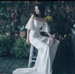 オフショルダー ホワイトウェディングドレス　Sサイズ