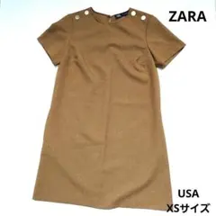 ザラ　半袖チュニック　USA XSサイズ　ベージュ系　カーキ系　Aライン