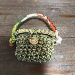 手作り、クラフト小さな緑色の編み込みポーチ小さめ