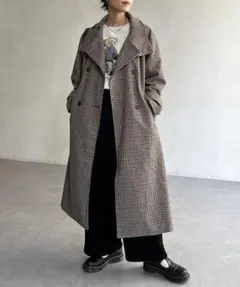 【CPCM】軽量メルトンスタンドコート ブラウン チェック