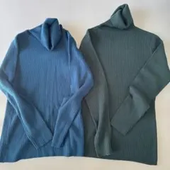 Mサイズ 青 緑 リブニットセーター