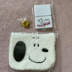 SNOOPYもふもふマルチポーチ&印鑑ケースセット　朱肉付き