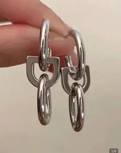 シルバーリンクチェーンネックレスとピアスセット