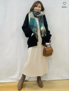 【GU】リブラインワンピース【長袖】ベージュ