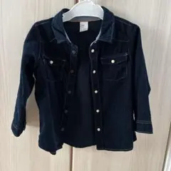 H&M デニムシャツ 90サイズ ダークブルー 長袖シャツ デニム調