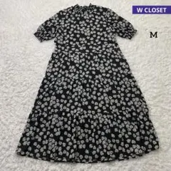 WCLOSET ダブルクローゼット　ワンピース　花柄　モノトーン　Aライン
