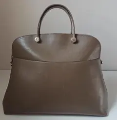 希少カラー FURLA パイパードーム M 2WAY ハンドバッグ アイスブルー
