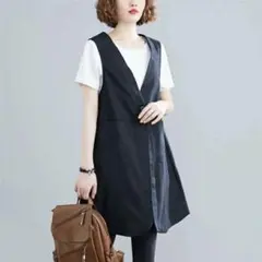 ベスト　レディース　前開き　ジレ　レディース　春 夏　秋　トップス　綿麻