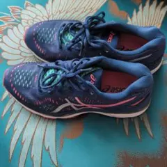 asics ランニングシューズ ネイビー/ピンク/グリーン 24.5センチ