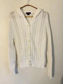 ANN TAYLOR フード付きニットカーディガン ホワイト Lのサムネイル