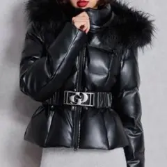 GYDA GDベルト付きフェイクレザー ショートダウンコート