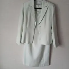 お値下げ　フォーマルスーツ　3点セット　美品　淡緑色大きいサイズ13号