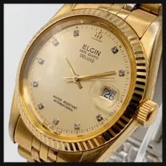 【新品電池】ELGIN エルジン★腕時計 デイト メンズ ゴールド フルーテッドのサムネイル