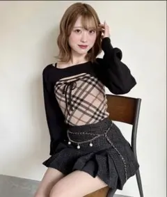 NOMAE チェックリボンショートレイヤードニットのサムネイル