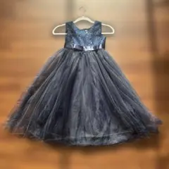 ネイビー 刺繍付きフレアドレス 140 ピアノ発表会　パーティー　結婚式