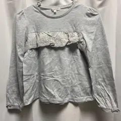 グレー フリル付き 長袖カットソー
