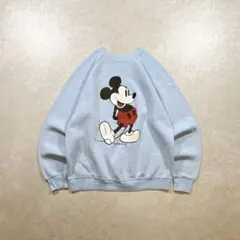 70s 80s USA製 Disney 白足ミッキー スウェット 神サイズ 水色